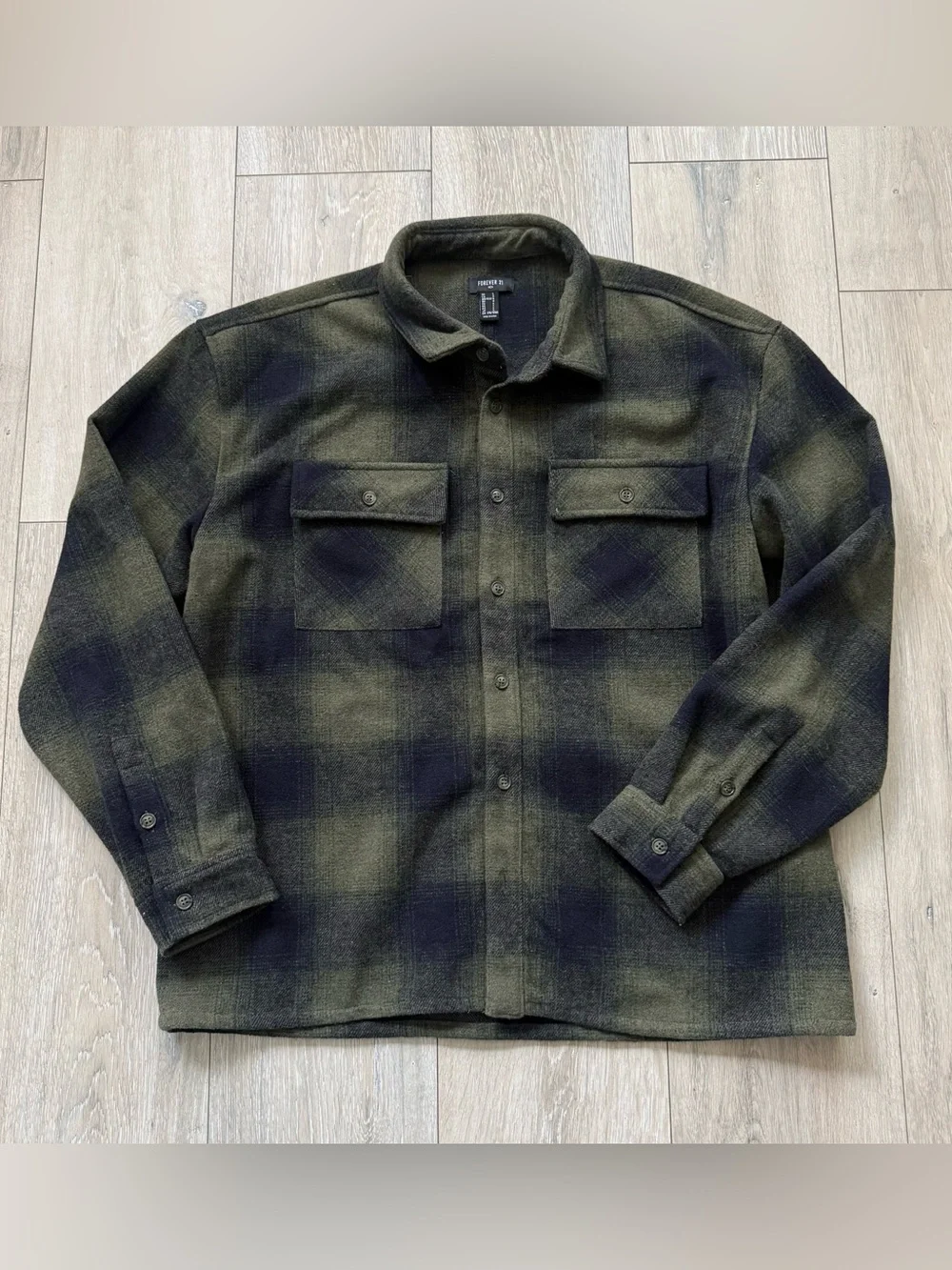 Forever 21 Olive & Black Plaid Shirt Jacket size L